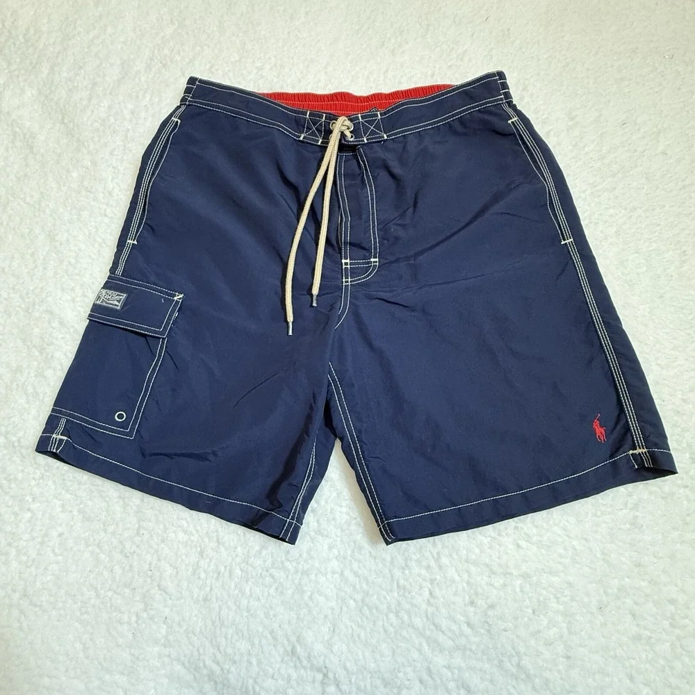 Polo Ralph Lauren Swim Shorts Mens M Lined Board Shorts Nylon Blue Solid